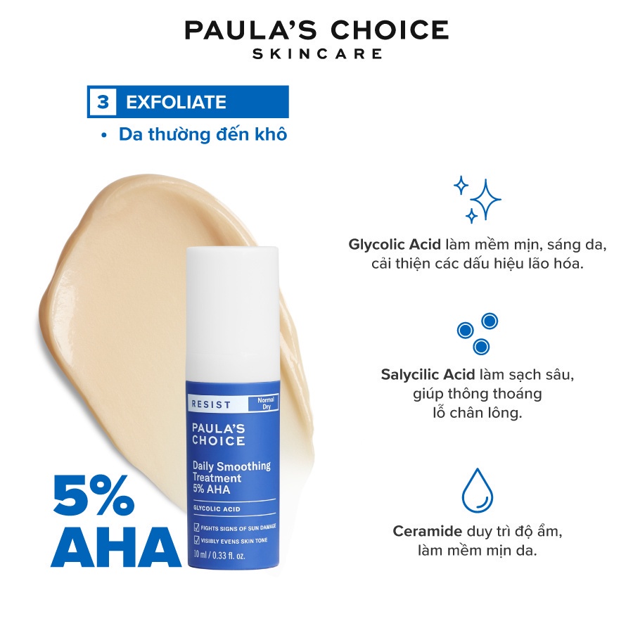 Kem loại bỏ tế bào làm mềm da chứa 5% AHA Paula's Choice Resist Daily Smoothing Treatment With 5% AHA 10ml 7667