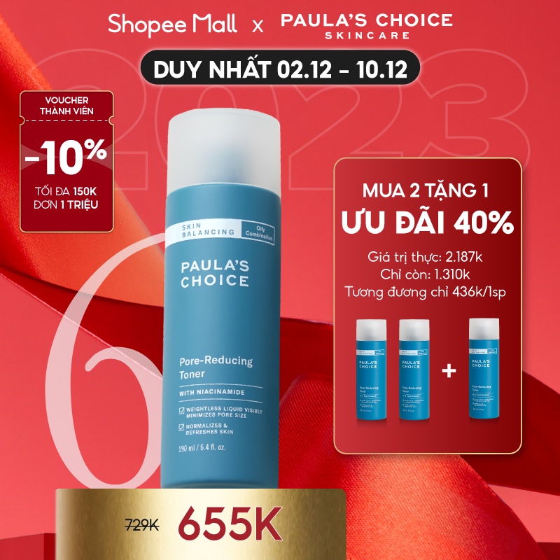 Nước hoa hồng cân bằng độ ẩm và điều chỉnh lỗ chân lông Paula’s Choice Skin Balancing Pore Reducing Toner 190ml 1350