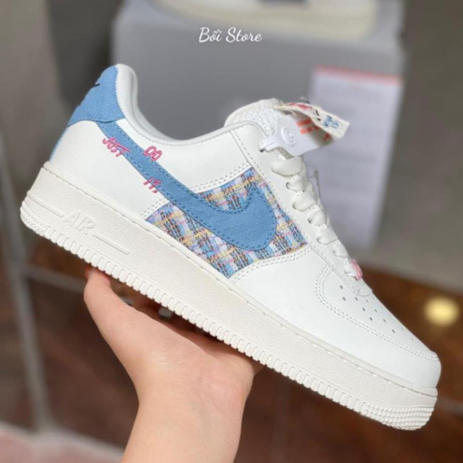 Giày Thể Thao Air Force 1 Low Just Do It Trắng Xanh Cao Cấp, Giày Sneaker AF1,giày nike supreme 2023 Nam Nữ