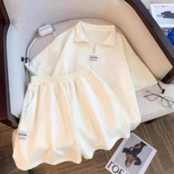 Bộ thun polo logo ngực form rộng tay lỡ phong cách trẻ trung năng động AO8