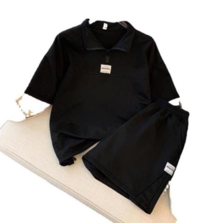 Bộ thun polo logo ngực form rộng tay lỡ phong cách trẻ trung năng động AO8