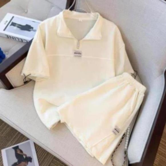 Bộ thun polo logo ngực form rộng tay lỡ phong cách trẻ trung năng động AO8