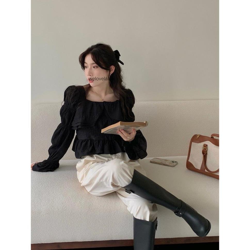 Sơ mi tiểu thư tay bồng bo chun phối cổ bèo nữ thanh lịch điệu đà SM3