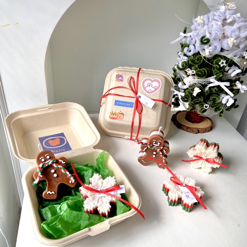 Nến thơm handmade hình bánh gừng và bông tuyết giáng sinh