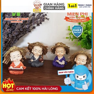 Bộ 4 chú tiểu cầm kỳ thi hoạ đội nón rơm Rất Dễ Thương Bộ Tượng Trang Trí 4 Tiểu Đội Mũ Rơm Đáng Yêu