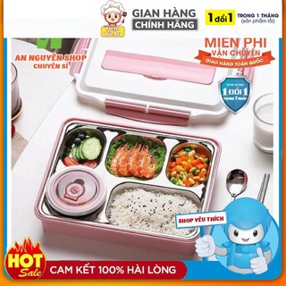 Khay cơm phần giữ nhiệt inox 5 ngăn Tặng kèm muỗng , đũa inox