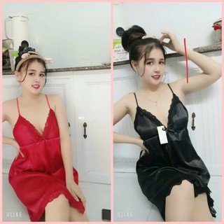 Đầm ngủ 2 dây sexy chất vải phi lụa . mềm mịn mát phối ren gợi cảm < 57kg