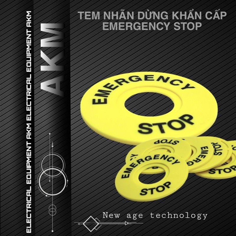 Tem mác nút dừng khẩn cấp, E-Stop, EMG, Emergency Stop phi 22