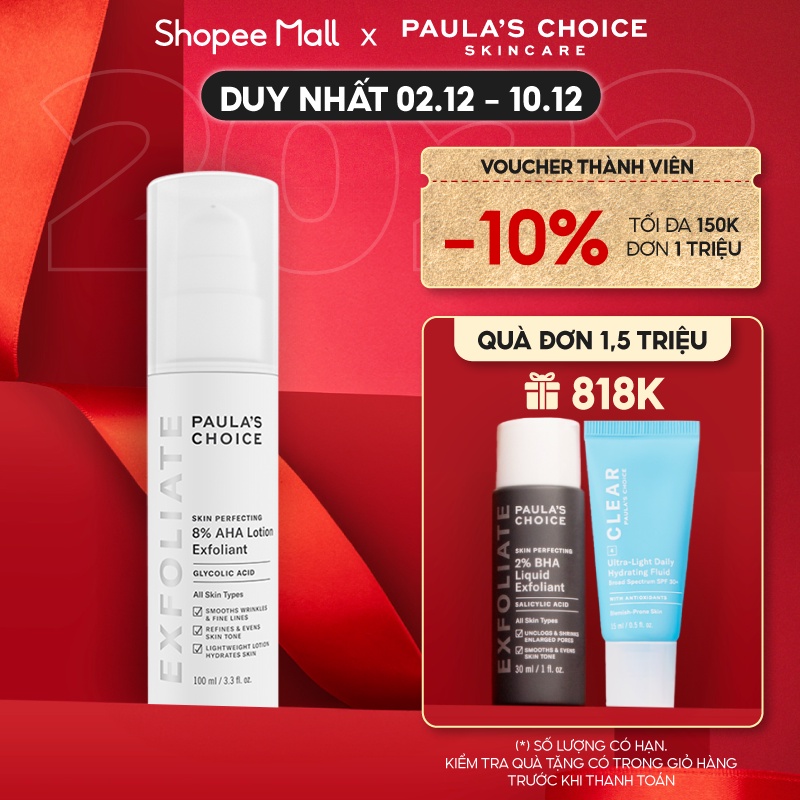 Kem loại bỏ tế bào chết mềm mịn da Paula's Choice Skin Perfecting 8% AHA Lotion 100ml 2060