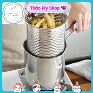 Nồi chiên nhúng ngập dầu mini đa năng Inox 304 Kèm giỏ chiên có tay cầm.