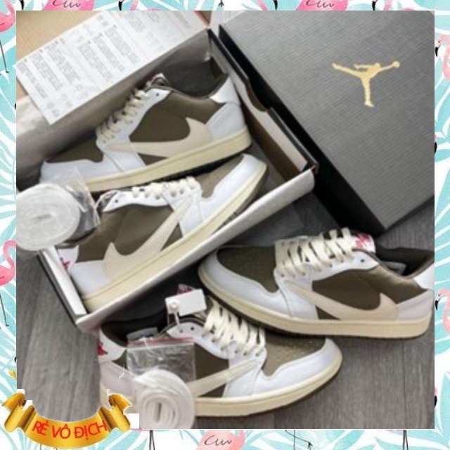 Giày Sneakers Nam Nữ Cổ Thấp Travis_Scott x Air_JD 1 Low  Mocha Full size 36-43