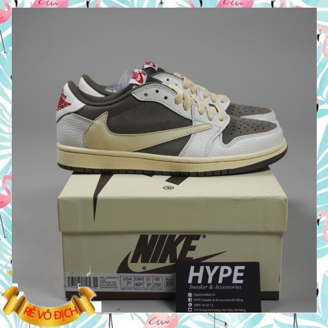 Giày Sneakers Nam Nữ Cổ Thấp Travis_Scott x Air_JD 1 Low  Mocha Full size 36-43