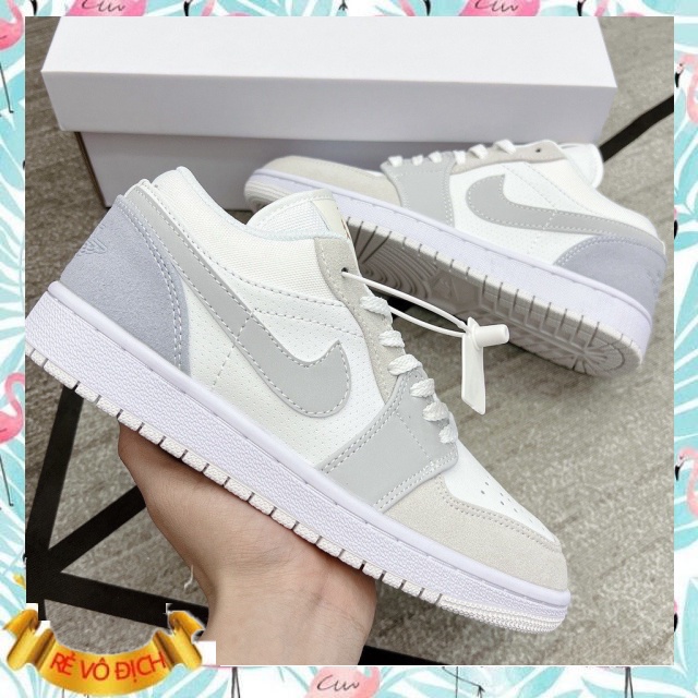Giày thể thao Sneaker Jodan 1 xám xanh, Full Trắng thấp cổ nam nữ  size 36-43.
