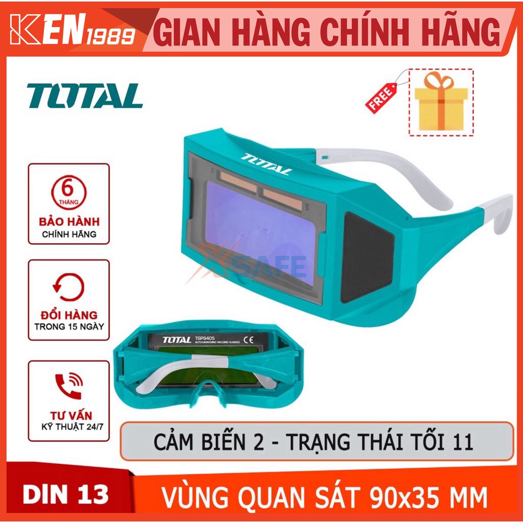 Kính hàn tự động Total TSP9405 bật/tắt tự động, vùng quan sát 90x35mm chuyển thời gian -CHÍNH HÃNG-XSAFE