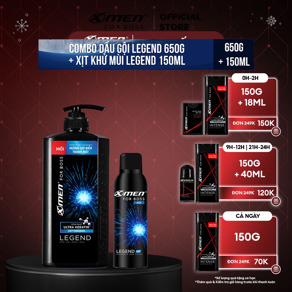 Combo Dầu gội Ultra Keratin 650g và Xịt khử mùi 150ml X-Men for Boss Legend hương gió biển thanh mát