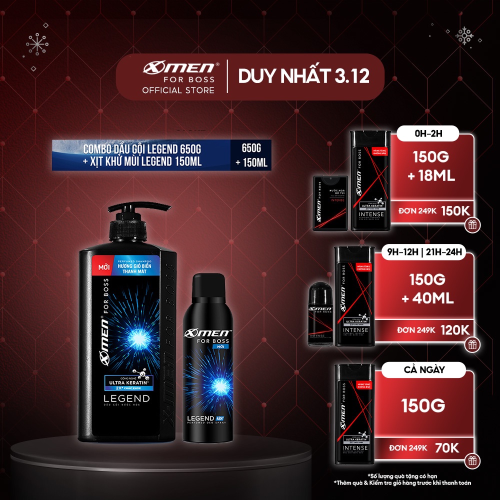 Combo Dầu gội Ultra Keratin 650g và Xịt khử mùi 150ml X-Men for Boss Legend hương gió biển thanh mát