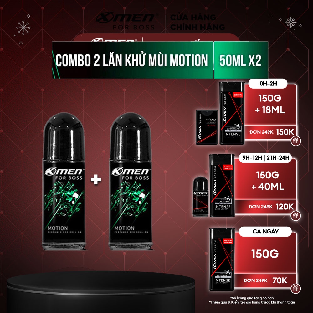 Bộ 2 Lăn khử mùi Xmen for Boss 50ml Hương Năng Động Motion