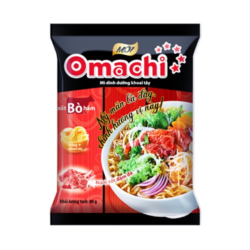 Mì Omachi Xốt Bò Hầm Gói - Thùng 30 Gói x 80g