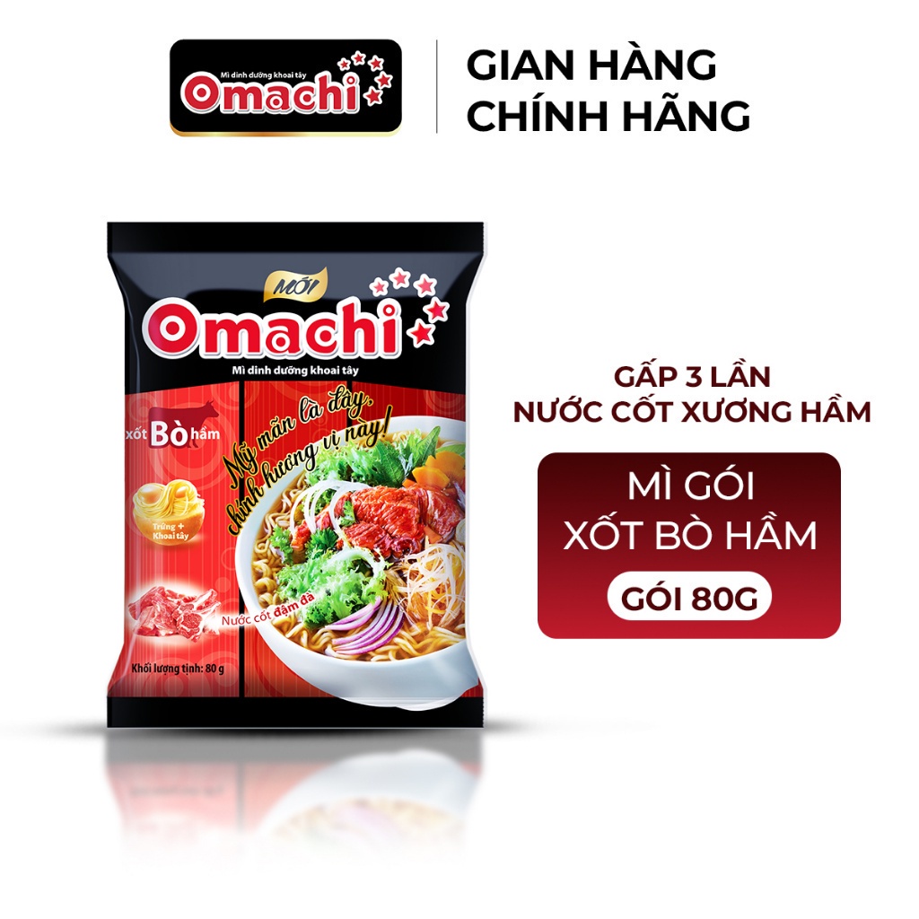 Mì Omachi Xốt Bò Hầm Gói - Thùng 30 Gói x 80g