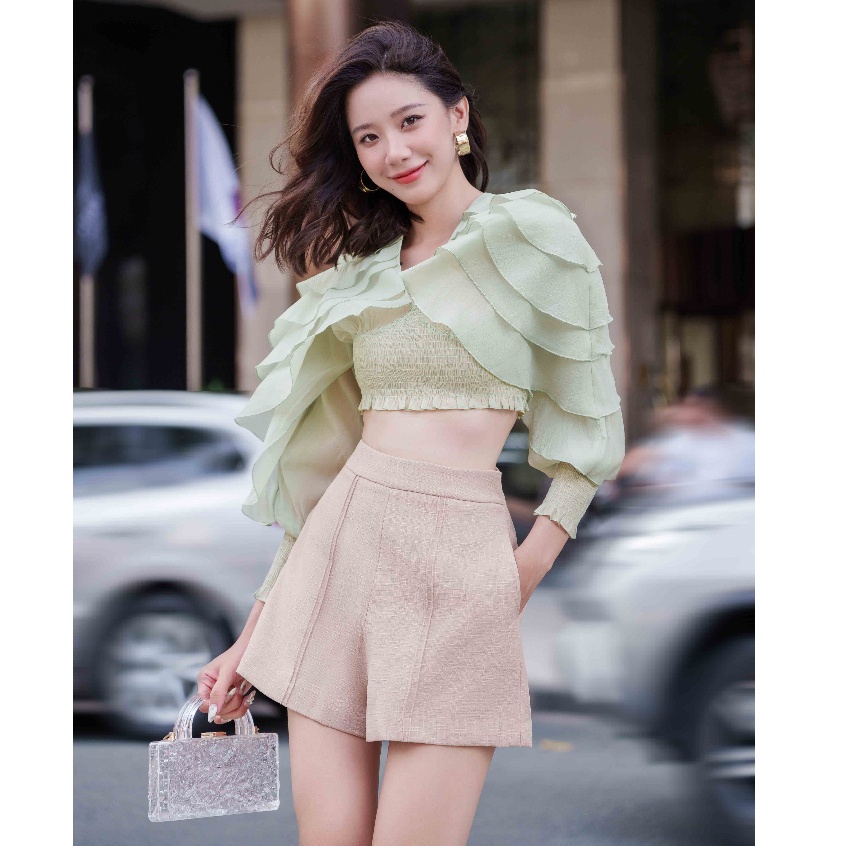 RECHIC Quần short nữ Trico lưng cao trơn dáng A cơ bản