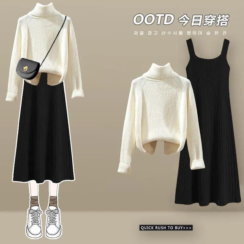 Bộ Áo Khoác cardigan Dệt Kim Màu Đỏ + Đầm Hai Mảnh Dáng Ôm Thời Trang Mùa Thu 2023 Kích Thước Lớn Phong Cách Mới Dành Cho Bạn Nữ