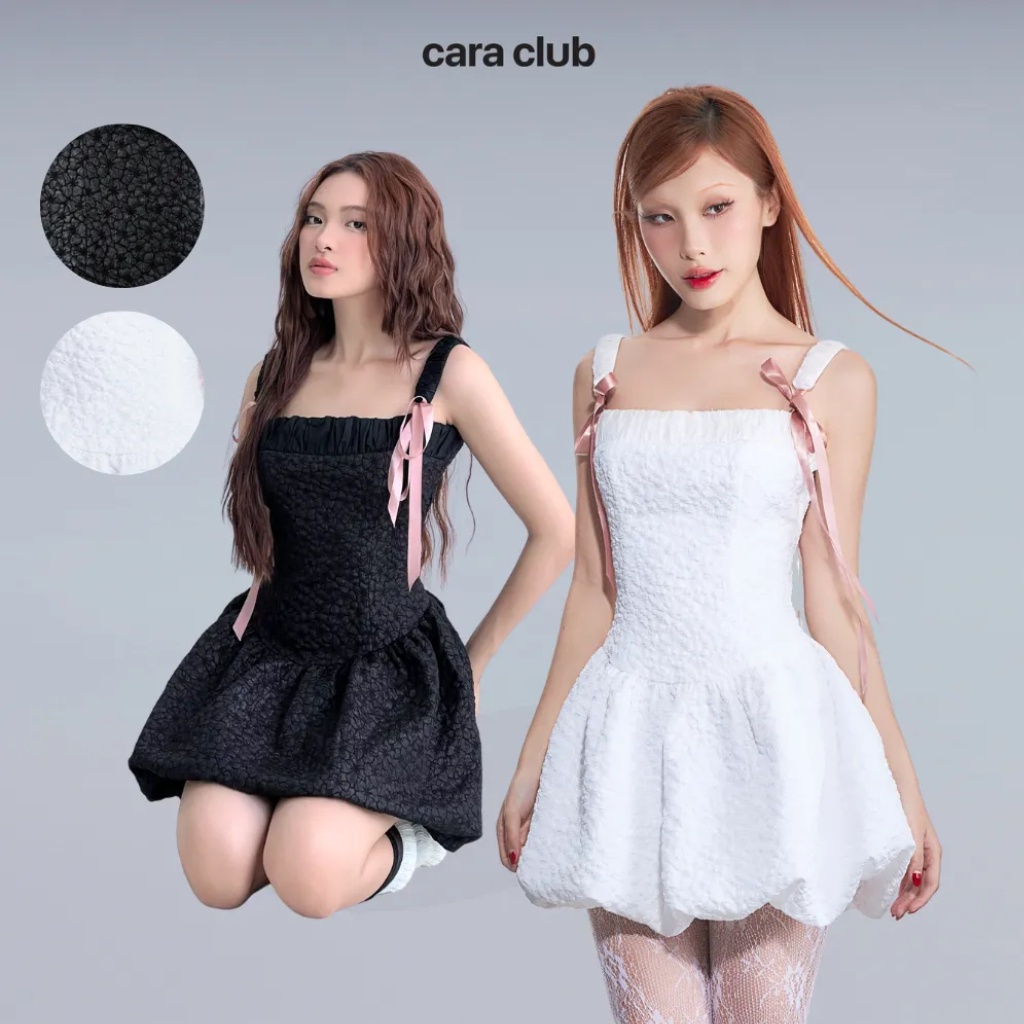 CARA Đầm nữ hai dây dáng bí Audrey buộc thắt nơ chất gấm nổi nữ tính
