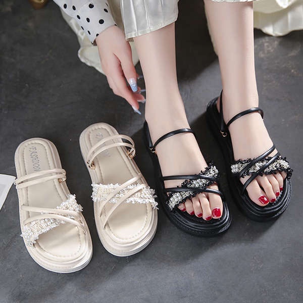 Giay sandal nu dép sandal nữ Dép lê hai dây phong cách tiên nữ dép đi bên ngoài tươi tắn đế dày mẫu mới mùa hè 2023 cho nữ dép quai hậu La Mã nữ