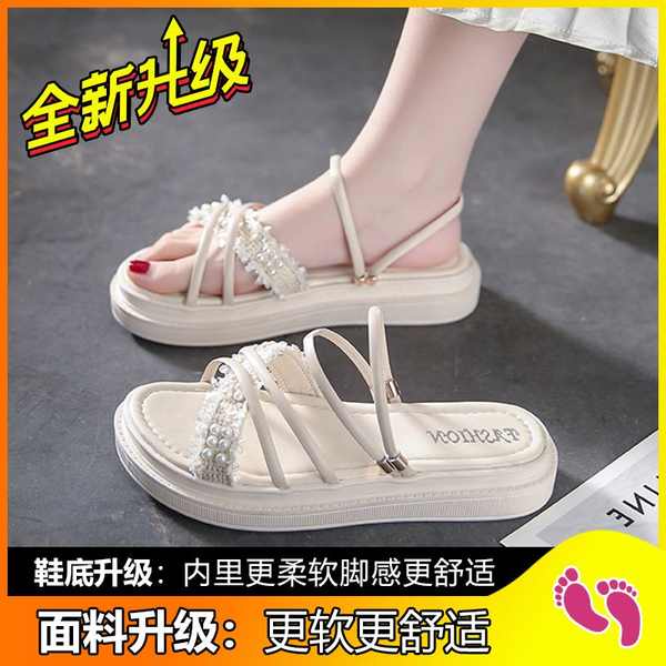Giay sandal nu dép sandal nữ Dép lê hai dây phong cách tiên nữ dép đi bên ngoài tươi tắn đế dày mẫu mới mùa hè 2023 cho nữ dép quai hậu La Mã nữ