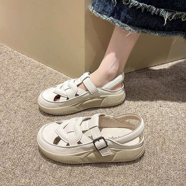 Giay sandal nu sandal nữ Dép La Mã bít mũi nữ giày trắng thể thao thoải mái cho bà bầu đế dày thoáng khí mùa hè mẫu mới 2023