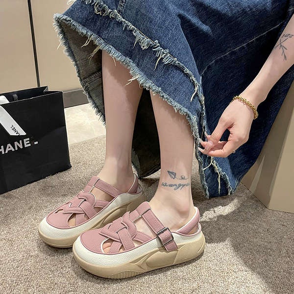 Giay sandal nu sandal nữ Dép La Mã bít mũi nữ giày trắng thể thao thoải mái cho bà bầu đế dày thoáng khí mùa hè mẫu mới 2023