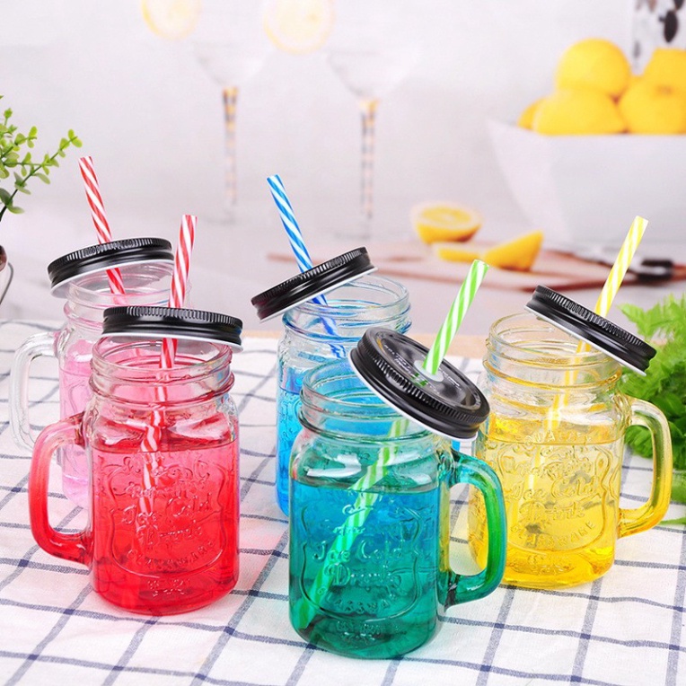 Cốc quai thủy tinh chữ màu loại đẹp 450ml