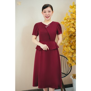 Đầm xòe thời trang TTV1490 Cổ tim kết ngọc tay ngắn màu Đỏ đô chính hãng TTV cao cấp