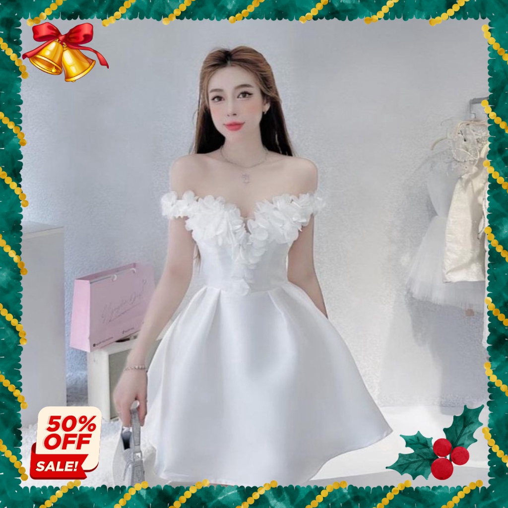 Lyra - Váy tafta trễ vai dáng xoè cúp ᵰgực đính hoa, đi chơi đi tiệc VTT042