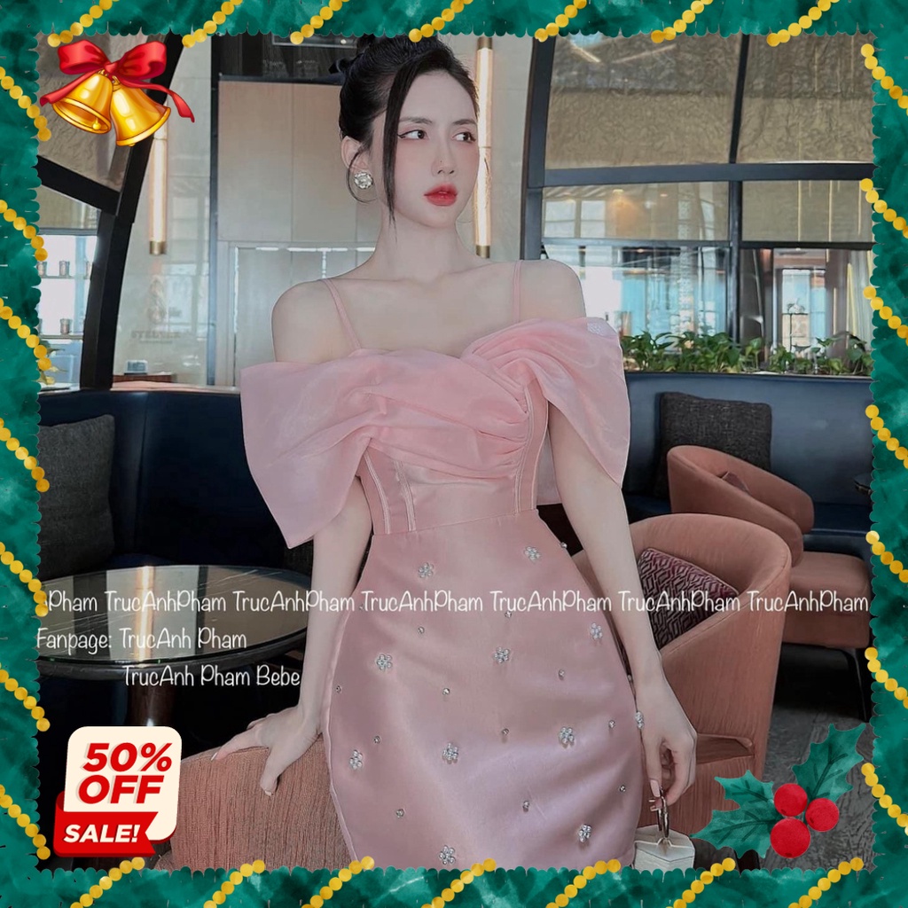 Lyra - Váy tafta 2 dây phối tơ trễ vai, đi chơi đi tiệc đủ size 45kg-75kg VTT068