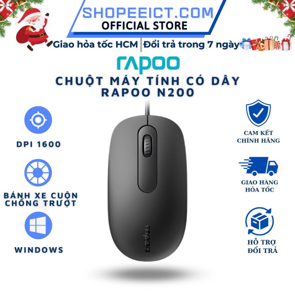 Chuột Máy Tính Có Dây Rapoo N200 Gaming Dùng Cho Văn Phòng 1600DPI Bánh Xe Cuộn Chống Trượt - Hàng Chính Hãng