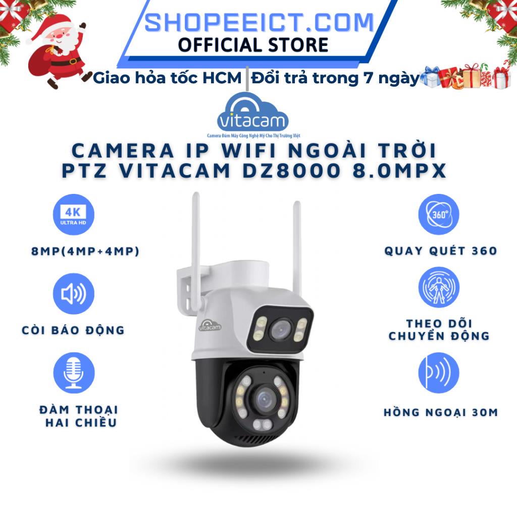 Camera Ip Wifi Ngoài Trời PTZ VITACAM DZ8000 8.0Mpx 1440P Ultra HD Siêu Nét - Hàng Chính Hãng - BH 12 Tháng