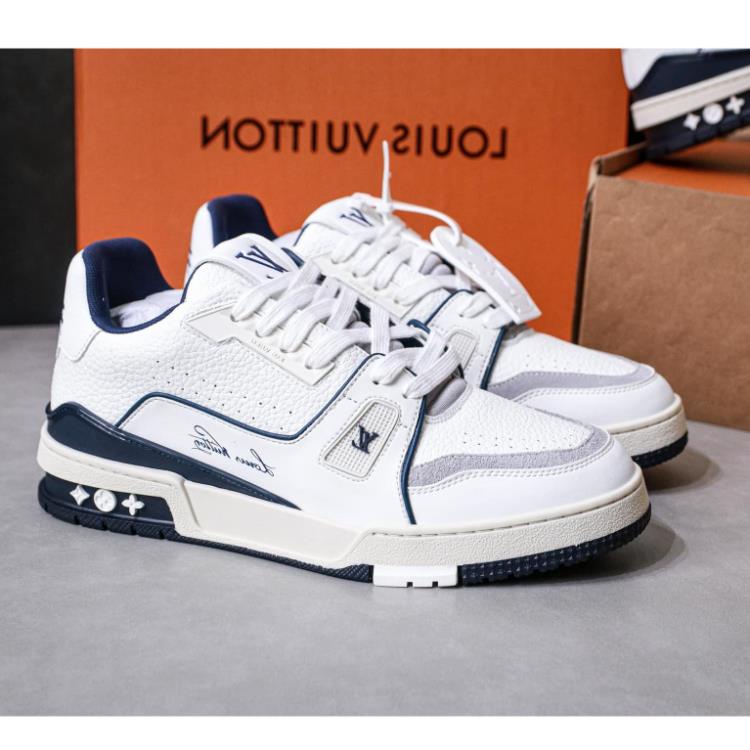 Giày Sneaker Lv Trainer White Navy #54 Best Quality Double Box