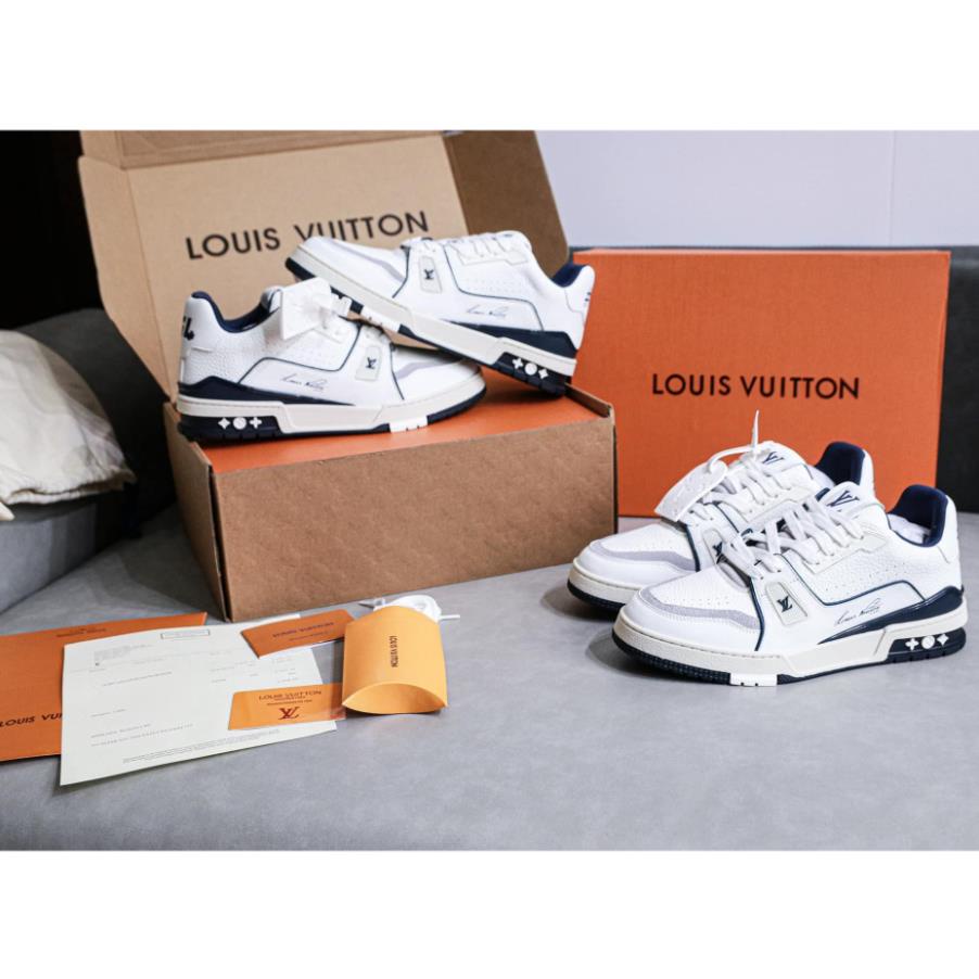 Giày Sneaker Lv Trainer White Navy #54 Best Quality Double Box