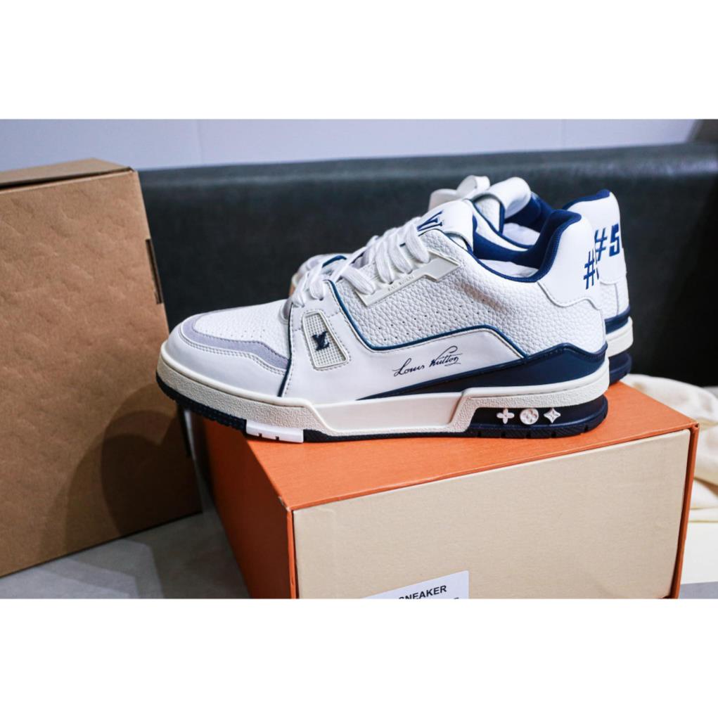 Giày Sneaker Lv Trainer White Navy #54 Best Quality Double Box