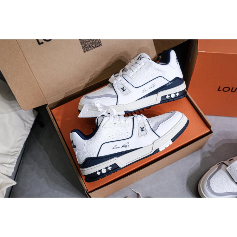 Giày Sneaker Lv Trainer White Navy #54 Best Quality Double Box