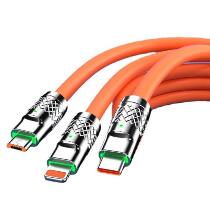 Cáp Sạc Nhanh 3 đầu Hợp Kim Kẽm 120W 6A Dây Silicone