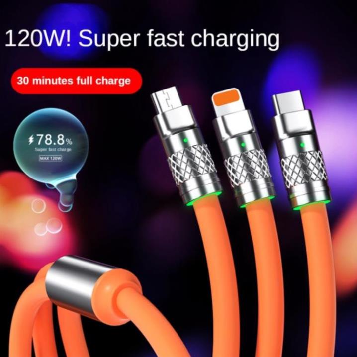 Cáp Sạc Nhanh 3 đầu Hợp Kim Kẽm 120W 6A Dây Silicone