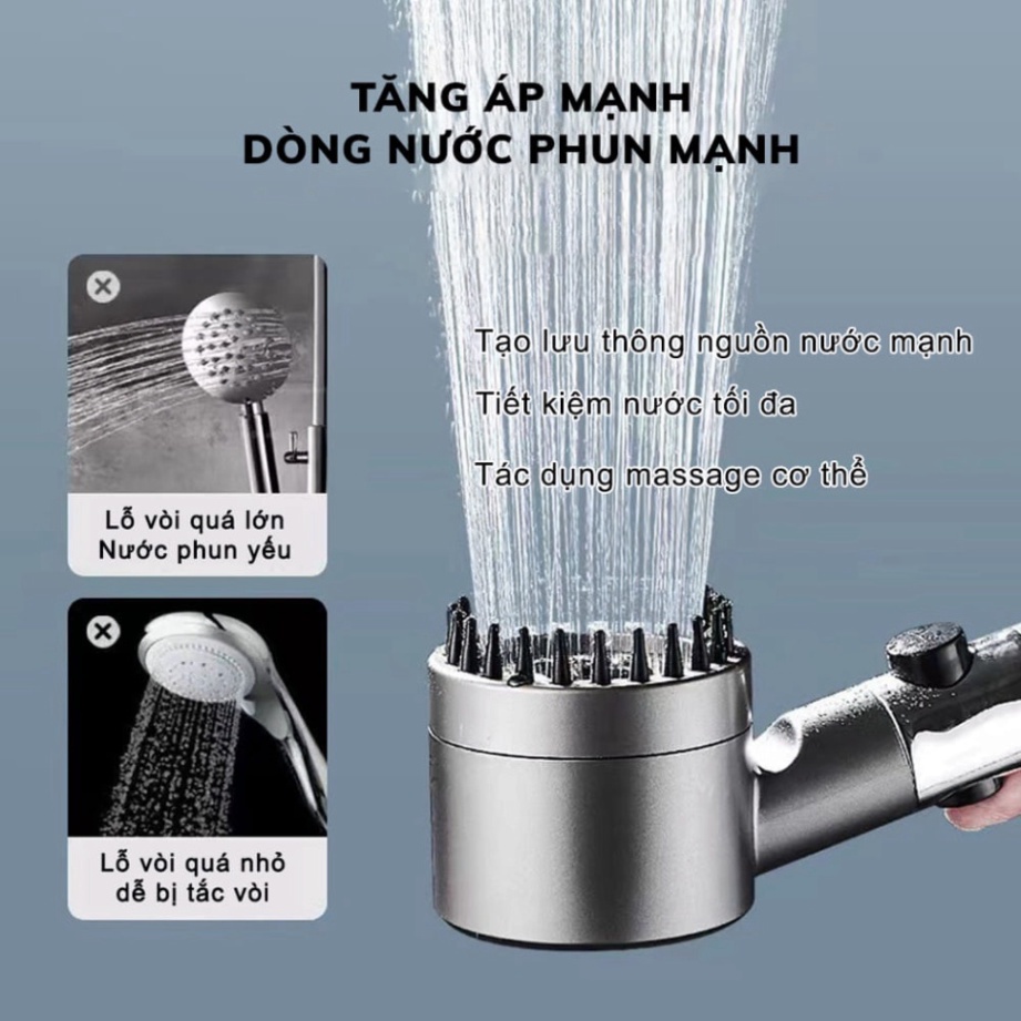 Vòi Hoa Sen, Vòi Nhà Tắm Tăng Áp Lực Nước Chất Liệu Mạ Inox Chống Gỉ Tay Cầm Đen Nhám 4 Chế Độ Xả Nước Dây 1,5m