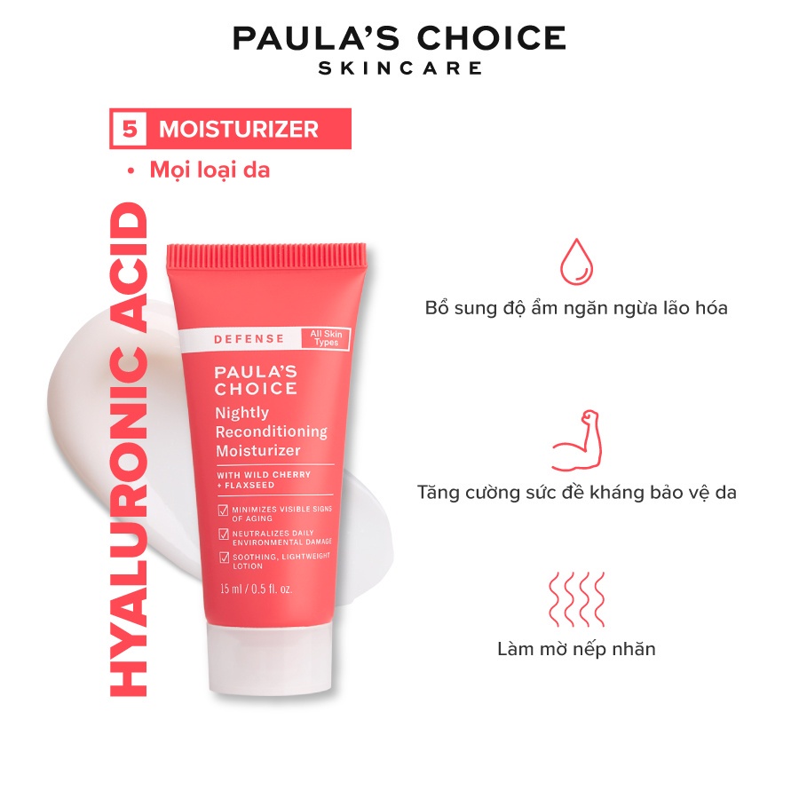 Dưỡng ẩm ban đêm khôi phục vẻ tươi trẻ cho làn da Paula's Choice Defense Nightly Reconditioning Moisturizer 15ml 2227