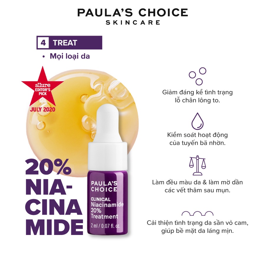 Tinh chất se khít lỗ chân lông tối ưu Paulas Choice Niacinamide 20% Treatment 2ml 8032.1