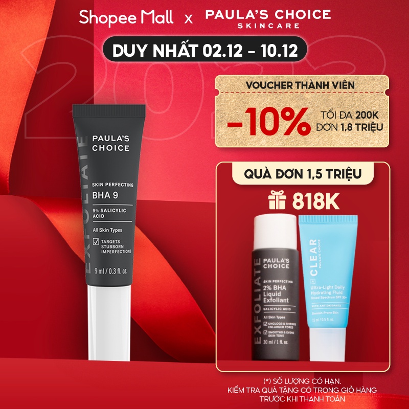 Tinh chất ngăn ngừa mụn đầu đen và bã nhờn 9% BHA Paula's Choice Skin Perfecting BHA 9 (9% Salicylic Acid) 9ml Mã 7730