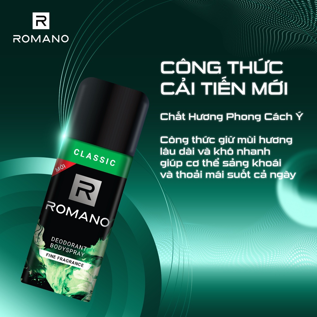 Combo Xịt khử mùi Romano 150ml + Nước hoa bỏ túi 18ml - Hương Classic