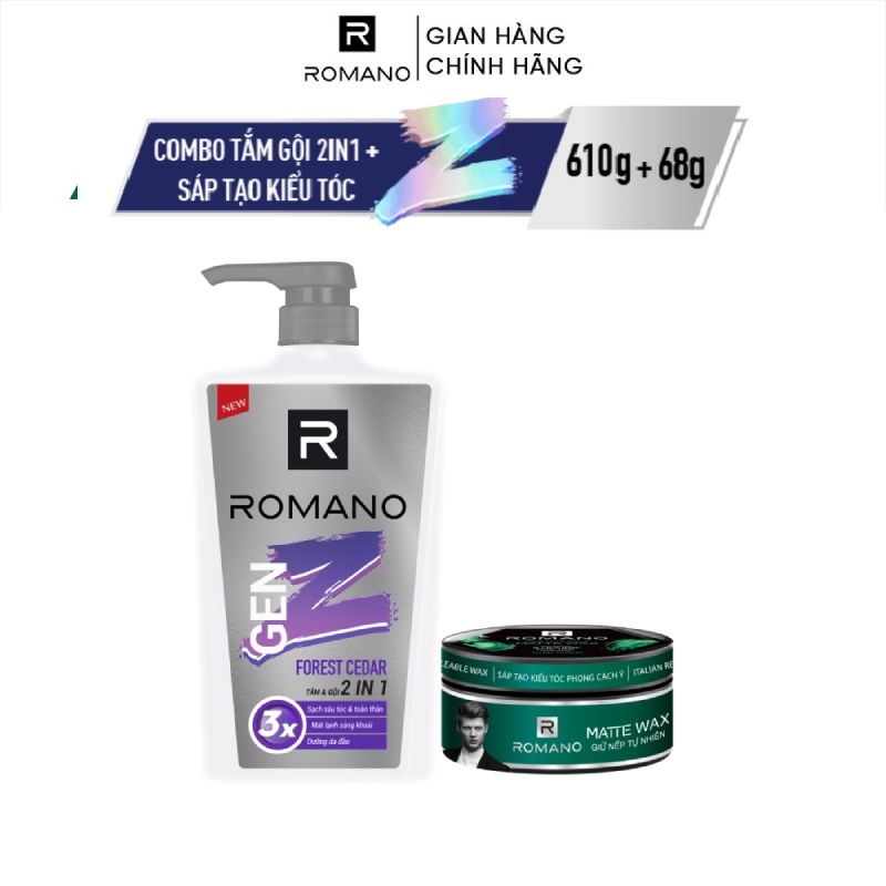 Combo Tắm gội 2 trong 1 Gen Z hương Sea Breeze/ Forest Cedar 610g/ chai + Sáp tạo kiểu giữ nếp tóc 68g/hộp