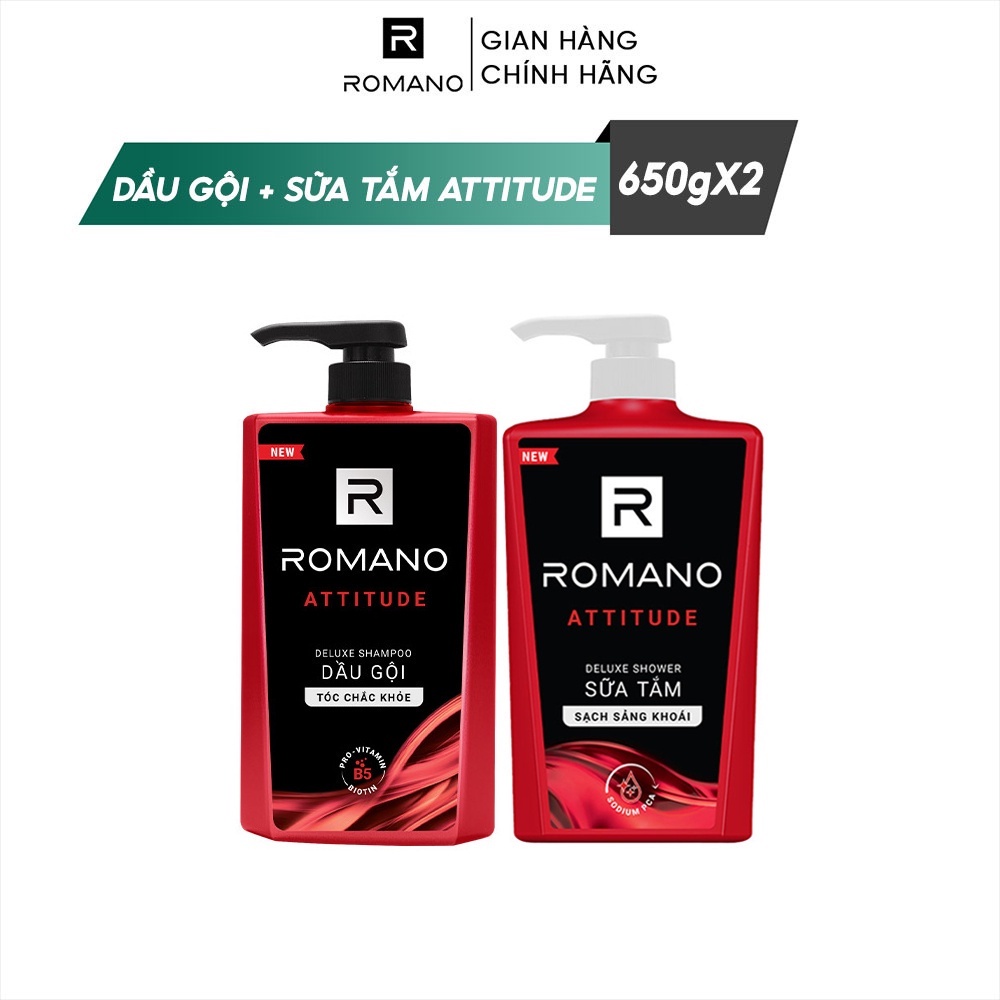 Combo Dầu gội và Sữa tắm cao cấp Romano Attitude 650g/chai