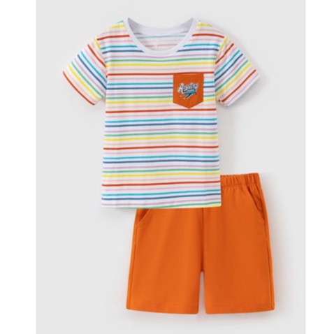 Bộ thun ngắn tay bé trai in họa tiết Rabity bộ quần áo cotton thoáng mát thoải mái vận động cho trẻ em 93022